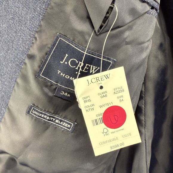 J Crew Blazer Men's 34 R Blue Thompson Wool Naval University Thompson Slim NEW - Picture 10 of 12